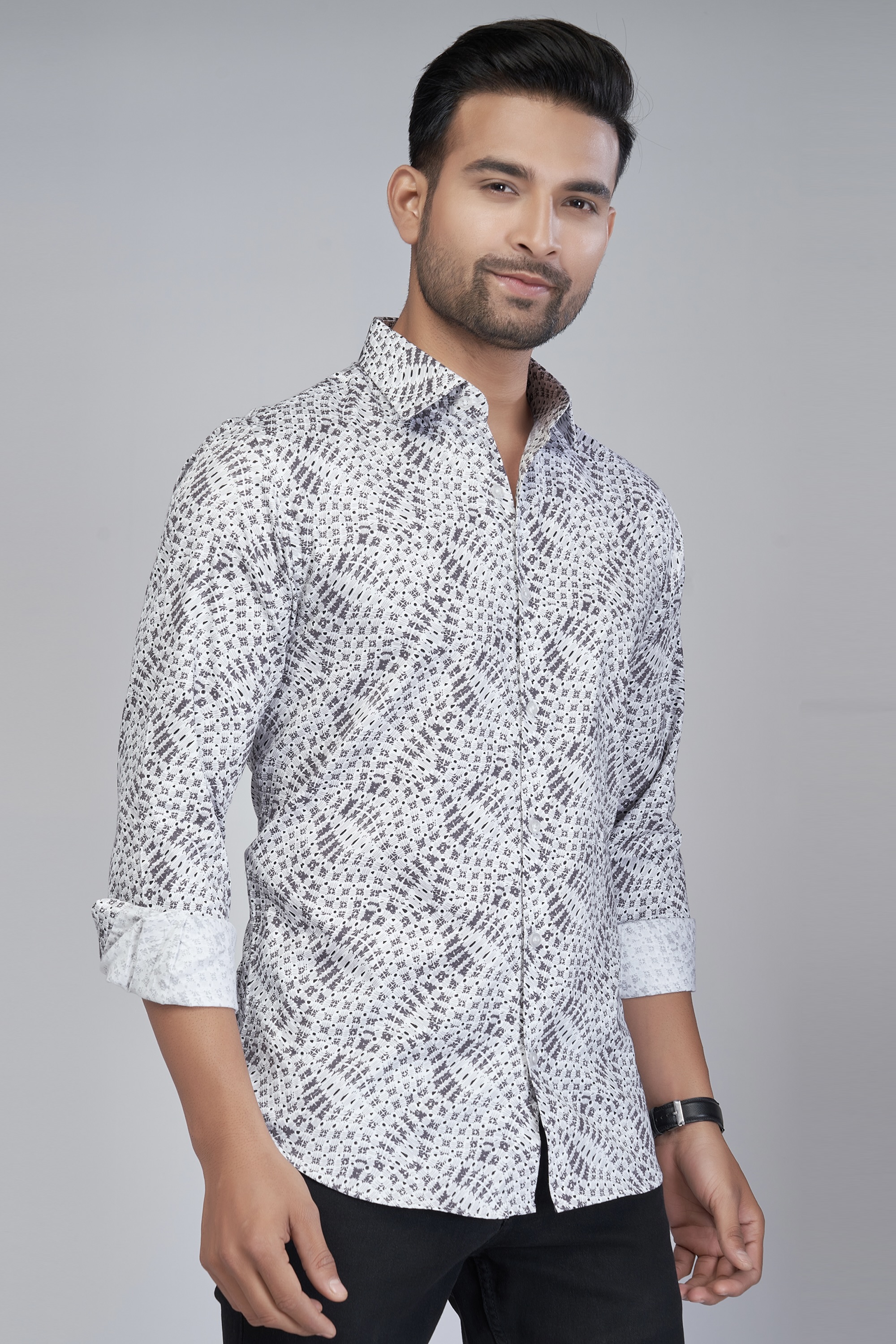 Black and White Printed Shirt for Men