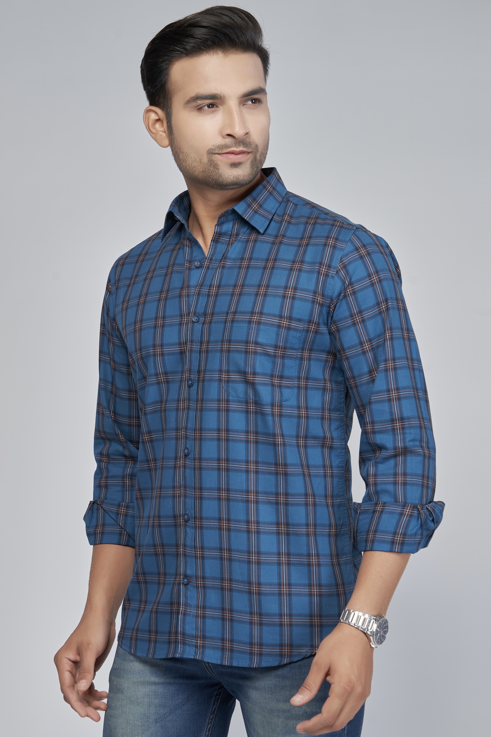 Dark Blue Flannel Shirt for Men