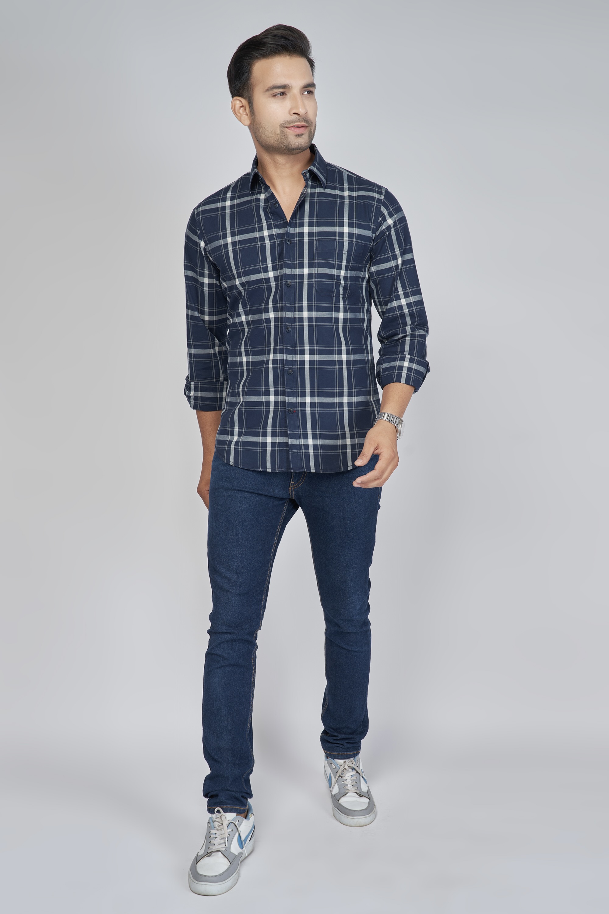 Blue and White Flannel Shirt