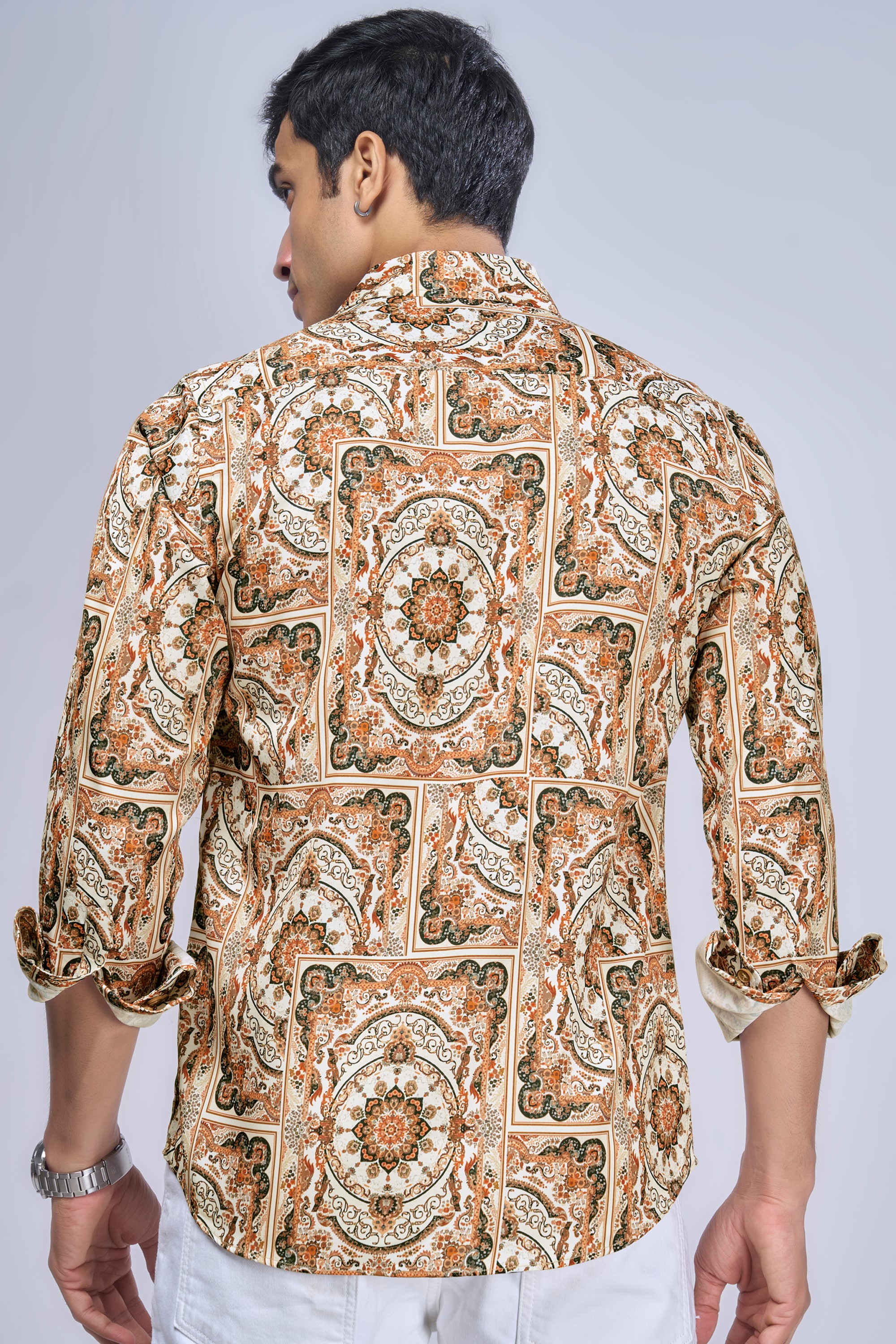 brown pattern shirt for men