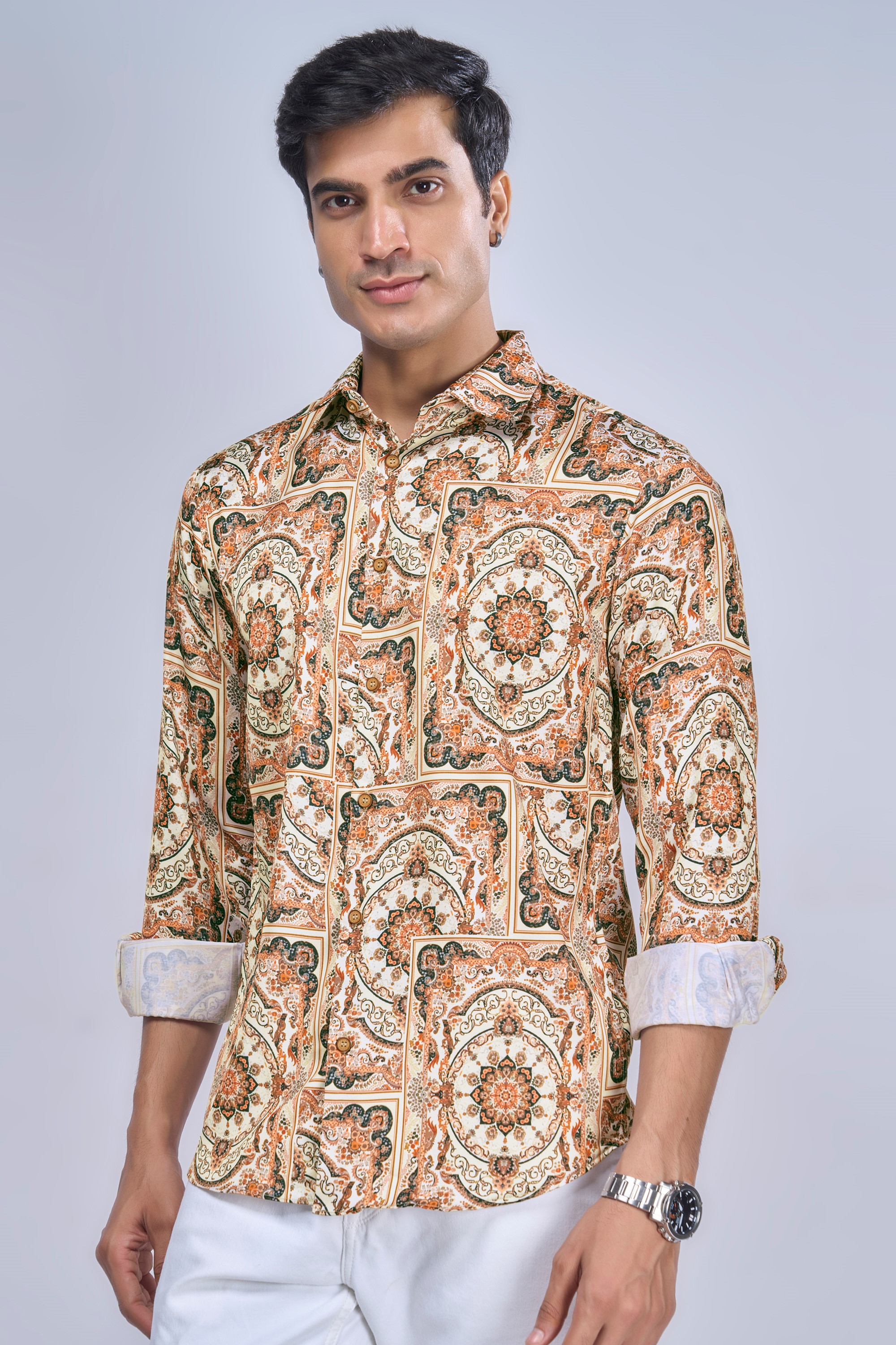 brown pattern shirt for men